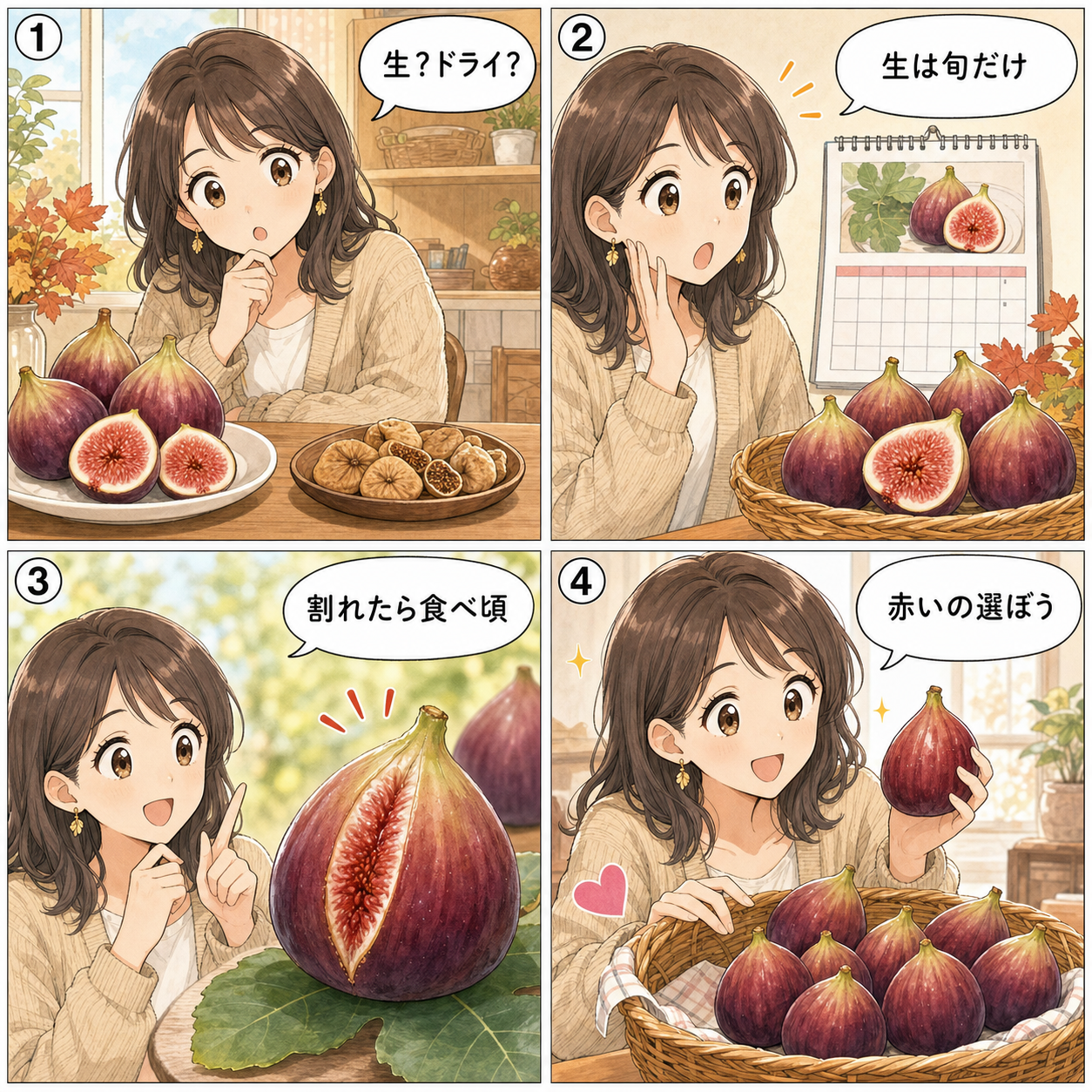 いちじくのお取り寄せ選びの4コマ漫画