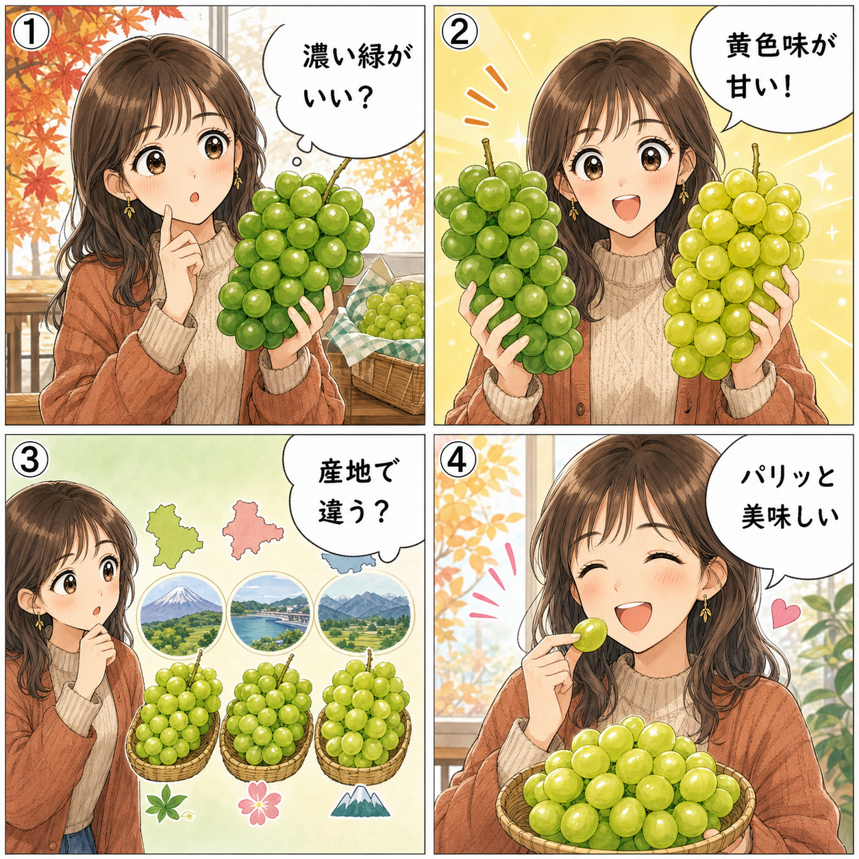 シャインマスカットお取り寄せ選びの4コマ漫画